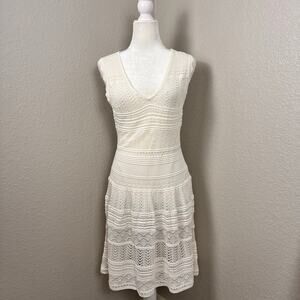Pho Firenze Womens Size Medium White Crochet Fit Flare Cottage Boho LWD Dress